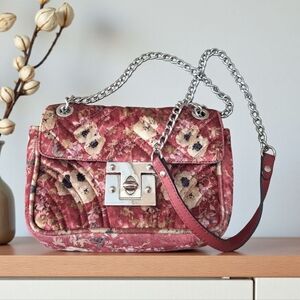 Vintage L'’Intervalle Floral Velvet Quilted Shoulder Bag Made in Spain Purse